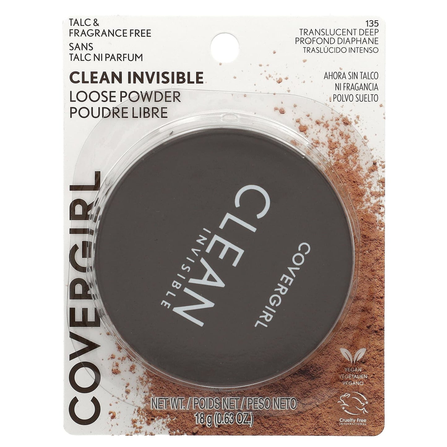 Covergirl, Clean Invisible, Loose Powder, 135 Translucent Deep , 0.63 oz (18 g)