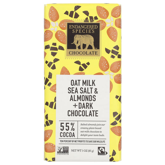 Endangered Species Chocolate-Oat Milk Sea Salt & Almonds + Dark Chocolate-55% Cocoa- 3 oz (85 g)