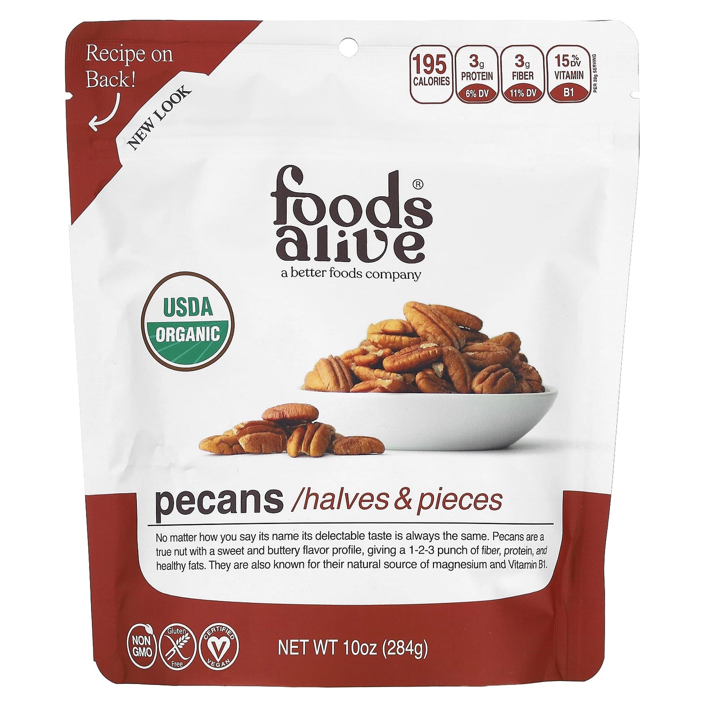 Foods Alive-Organic Pecans-Halves & Pieces-10 oz (284 g)