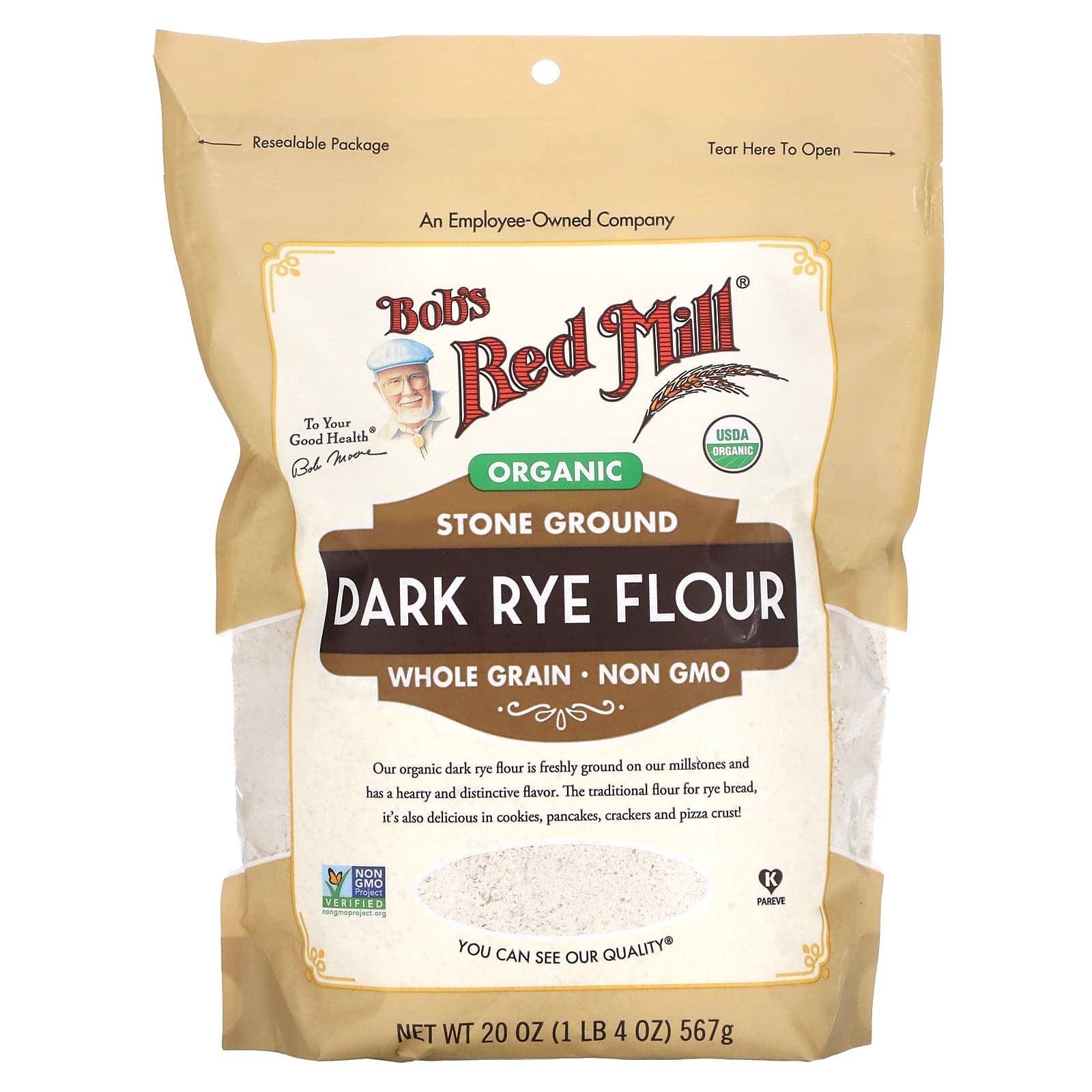 Bob's Red Mill-Organic Dark Rye Flour-Whole Grain-20 oz (567 g)