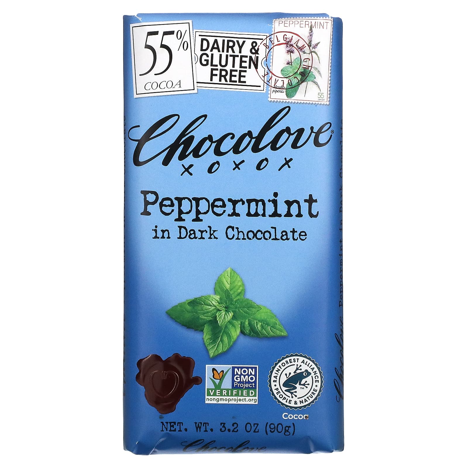 Chocolove-Peppermint in Dark Chocolate-55% Cocoa-3.2 oz (90 g)