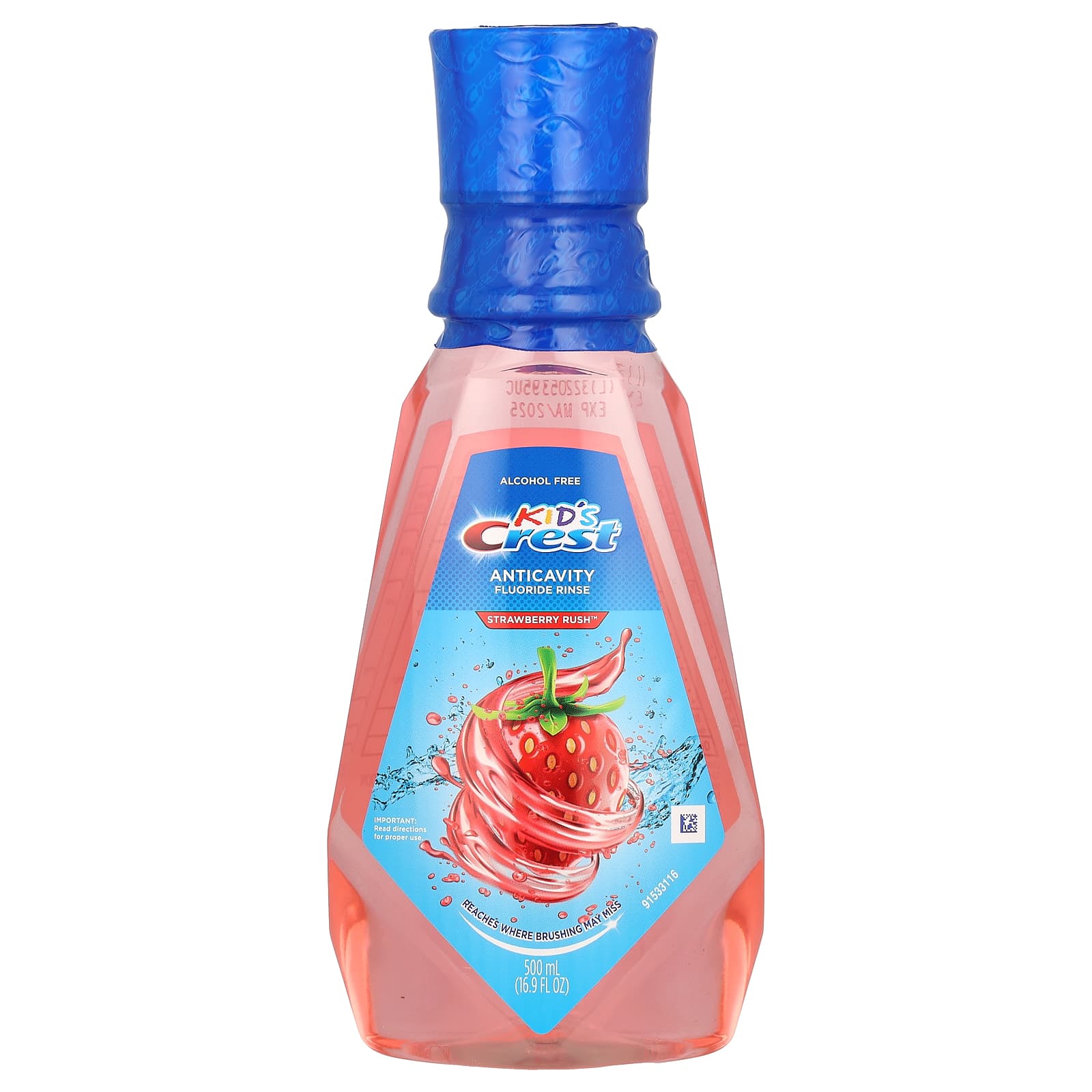 Crest-Kids-Anticavity Fluoride Rinse-Alcohol Free-Strawberry Rush-16.9 fl oz (500 ml)