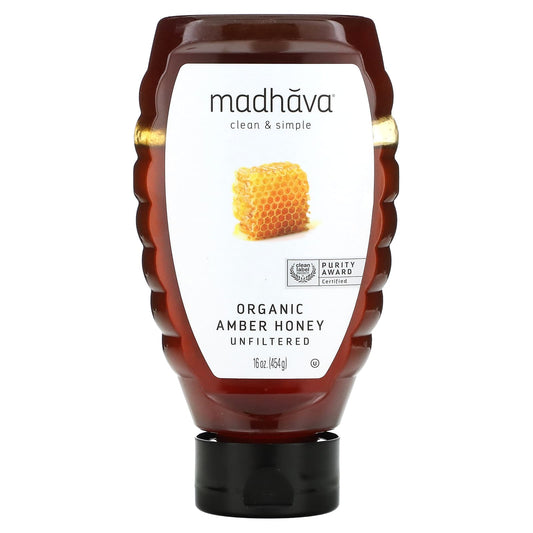 Madhava Natural Sweeteners-Organic Amber Honey-Unfiltered-16 oz (454 g)