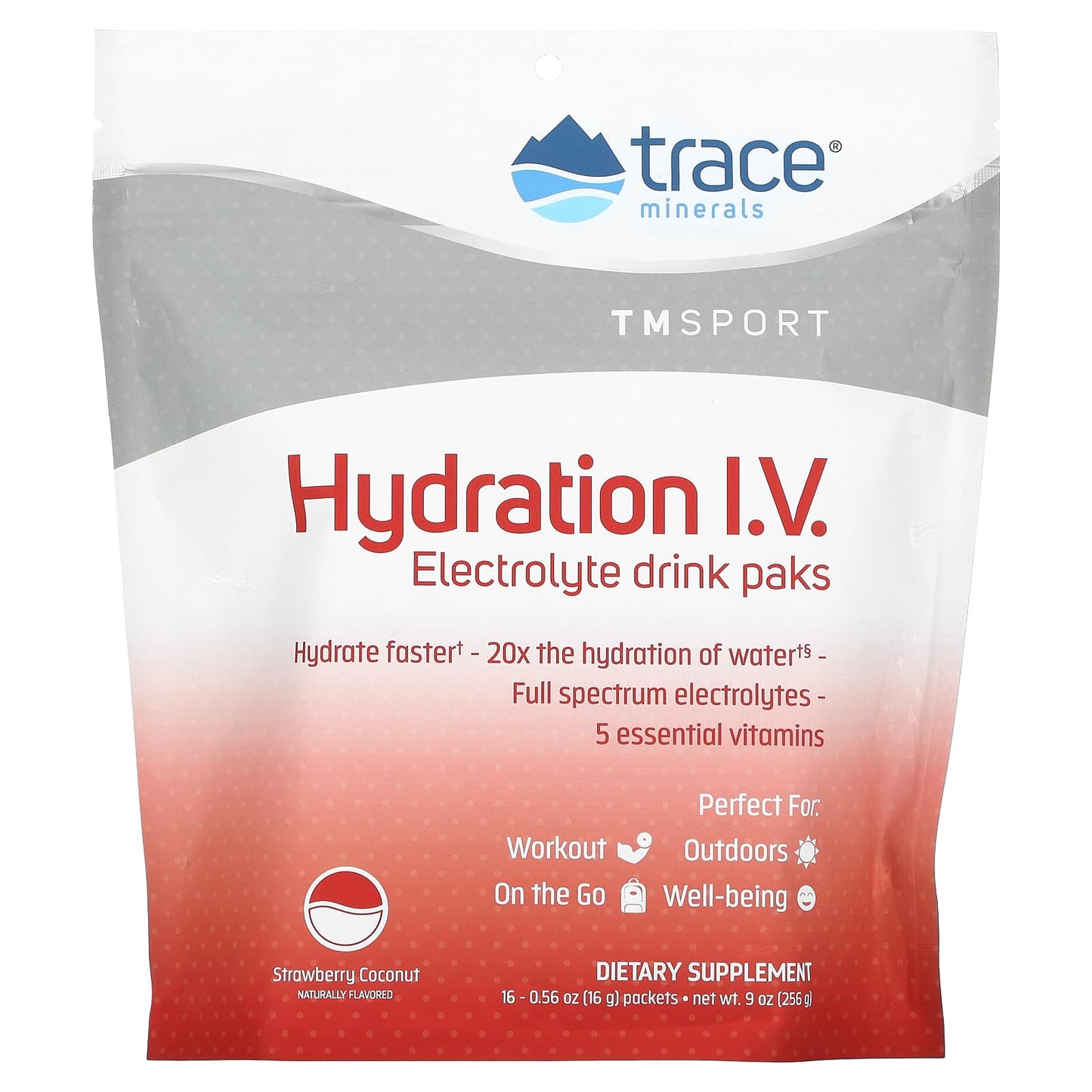 Trace Minerals ®-TM Sport-Hydration I.V.-Electrolyte Drink Paks-Strawberry Coconut-16 Packets-0.56 oz (16 g) Each