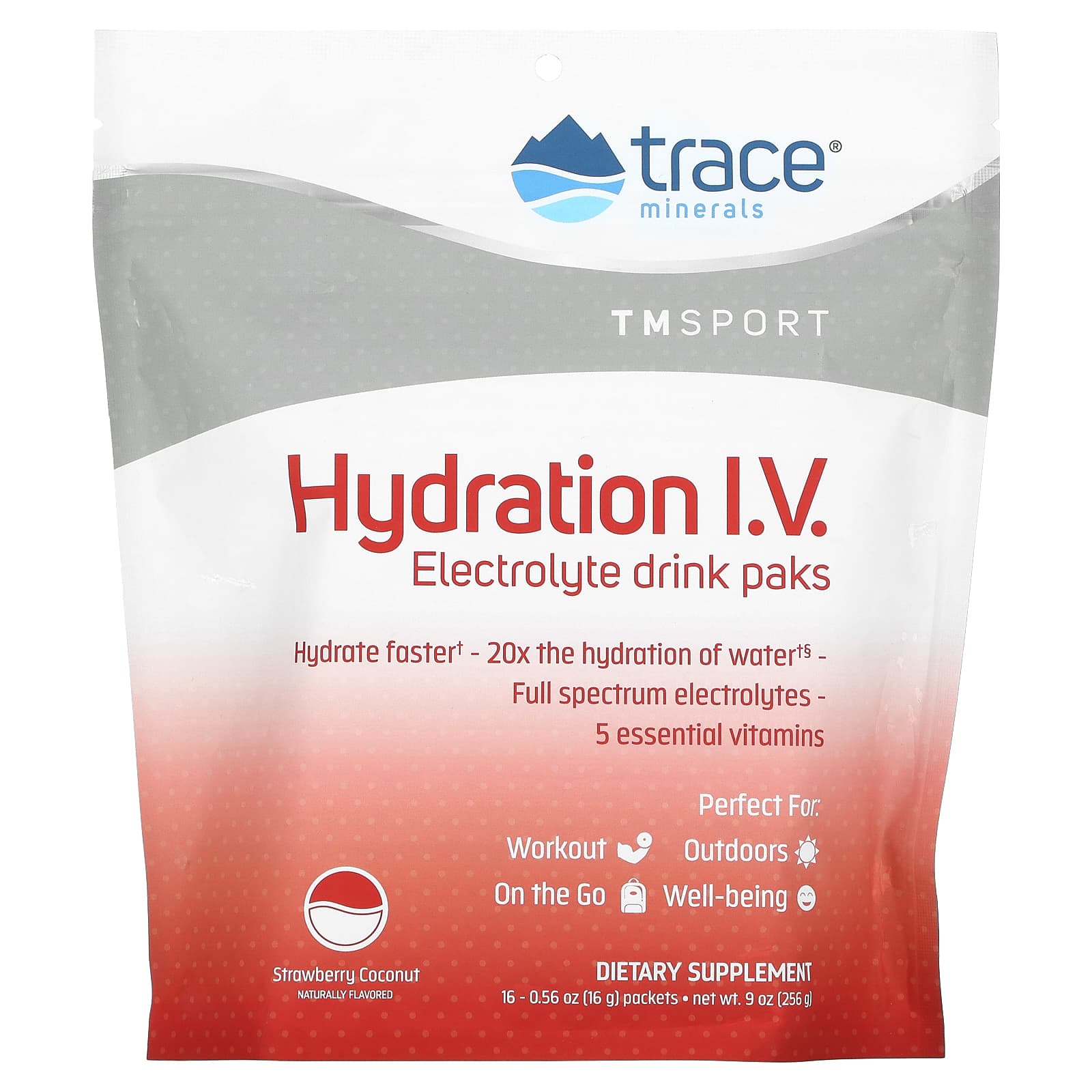 Trace Minerals ®-TM Sport-Hydration I.V.-Electrolyte Drink Paks-Strawberry Coconut-16 Packets-0.56 oz (16 g) Each