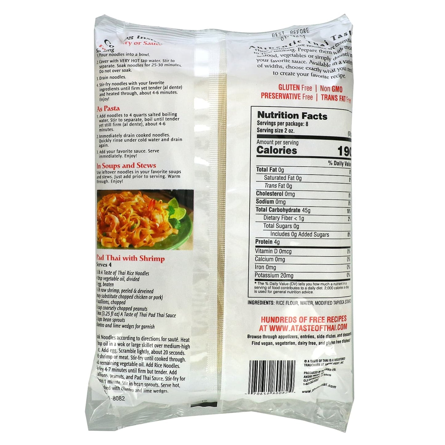 A Taste Of Thai, Rice Noodles, Linguine, 16 oz (454 g)