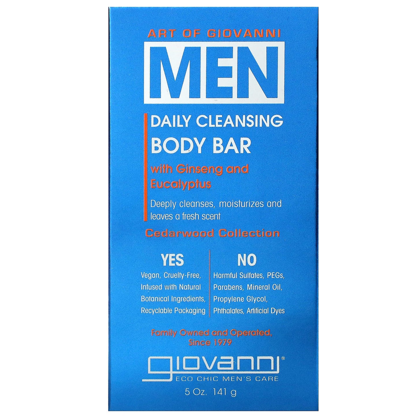 Giovanni-Art Of Giovanni-Men Daily Cleansing Body Bar with Ginseng and Eucalyptus-5 oz (141 g)