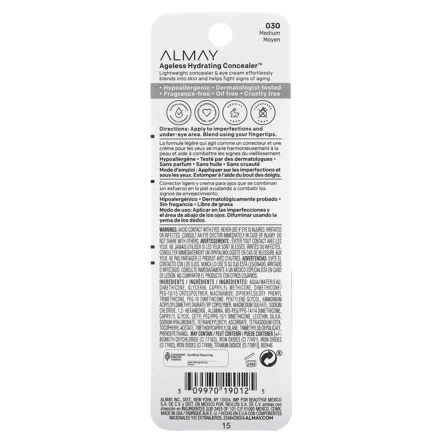 Almay, Ageless Hydrating Concealer, 030 Medium, 0.37 fl oz (11 ml)