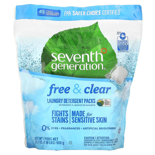 Seventh Generation-Laundry Detergent Packs-Free & Clear-45 Packs-1.98 lbs (900 g)