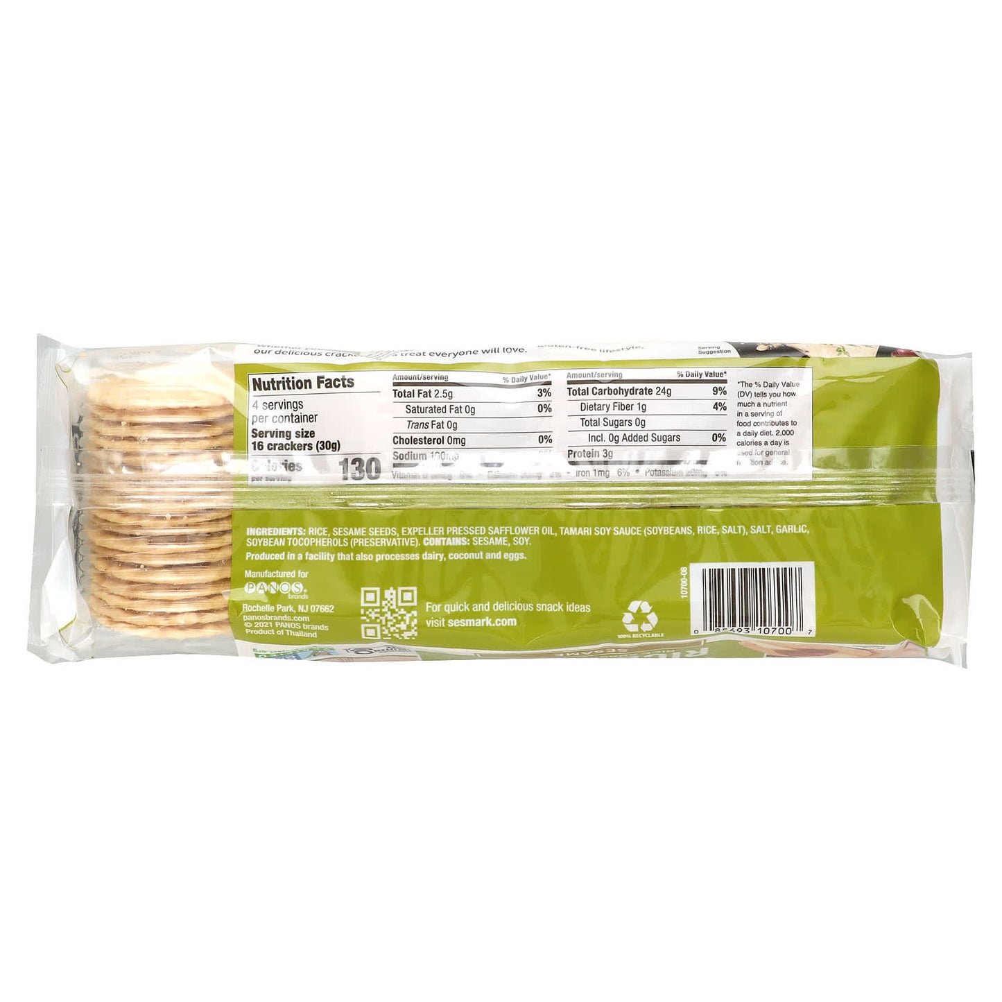 Sesmark, Rice Thins, Rice Snack Crackers, Sesame, 4.25 oz (120 g)