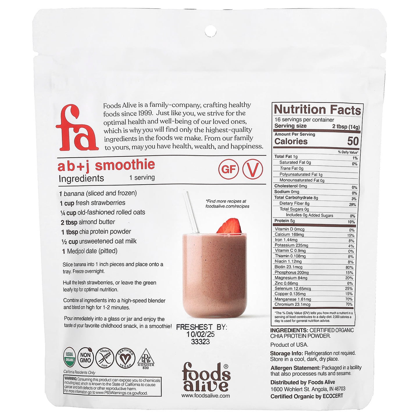 Foods Alive, Chia Protein Powder, 8 oz (227 g)