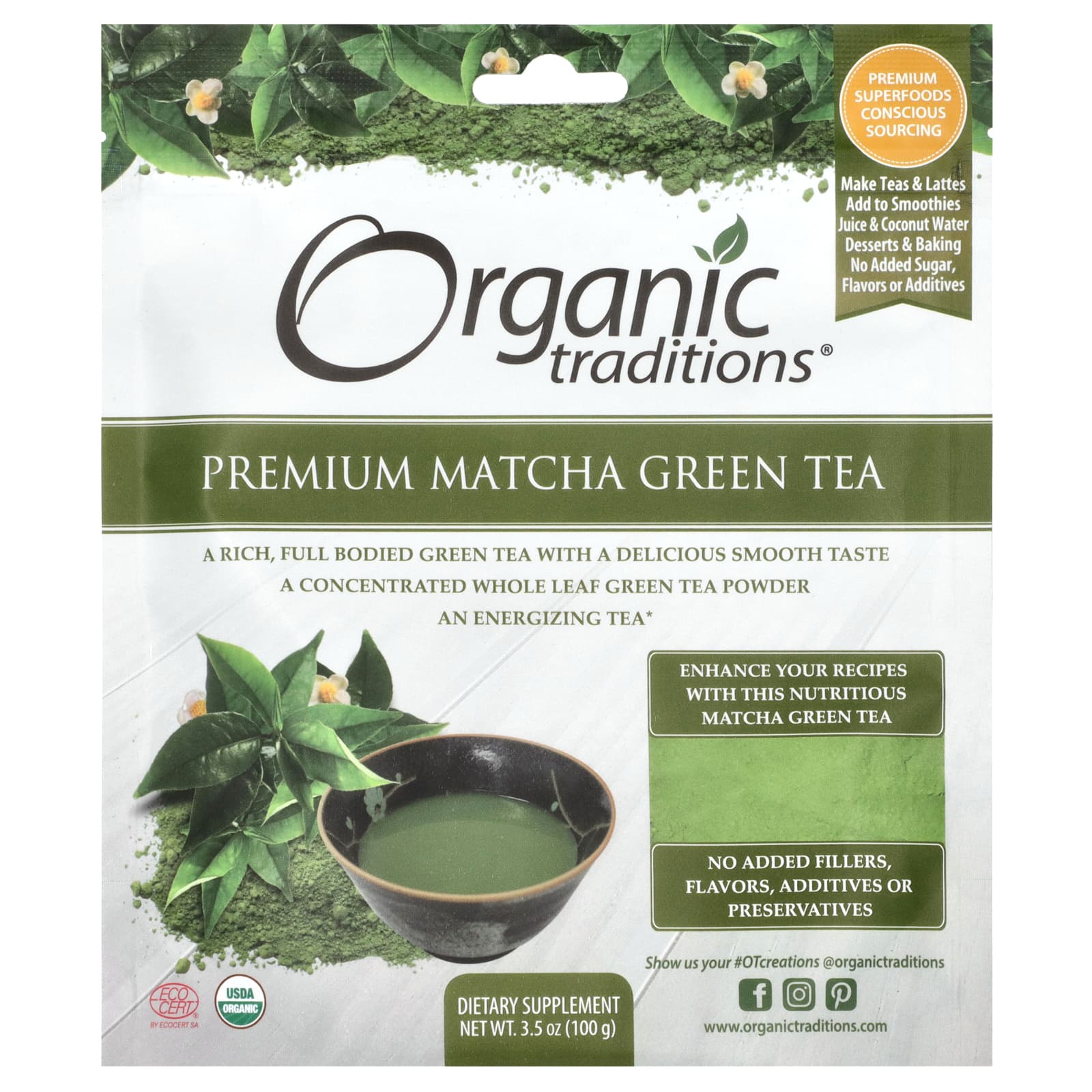 Organic Traditions-Premium Matcha Green Tea-3.5 oz (100 g)