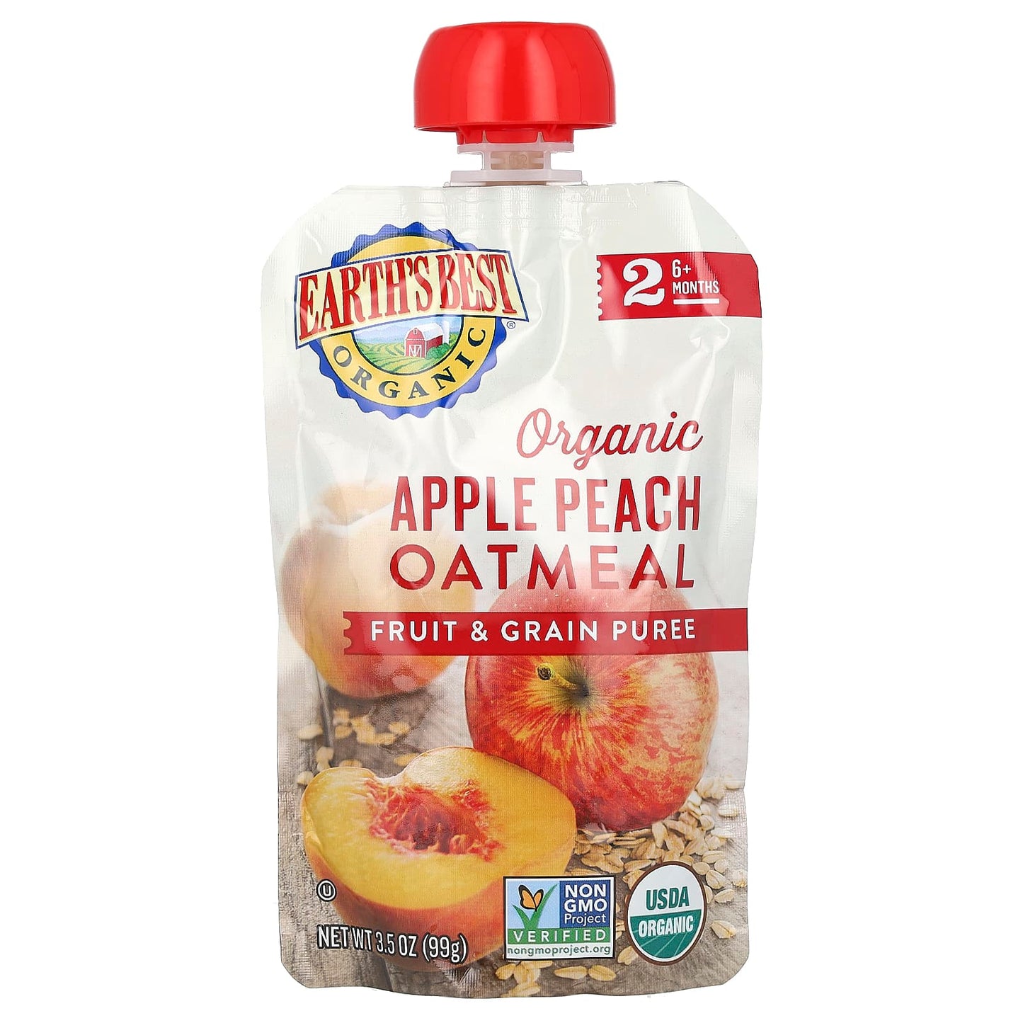 Earth's Best-Organic Fruit & Grain Puree-6+ Months-Apple Peach Oatmeal-3.5 oz (99 g)