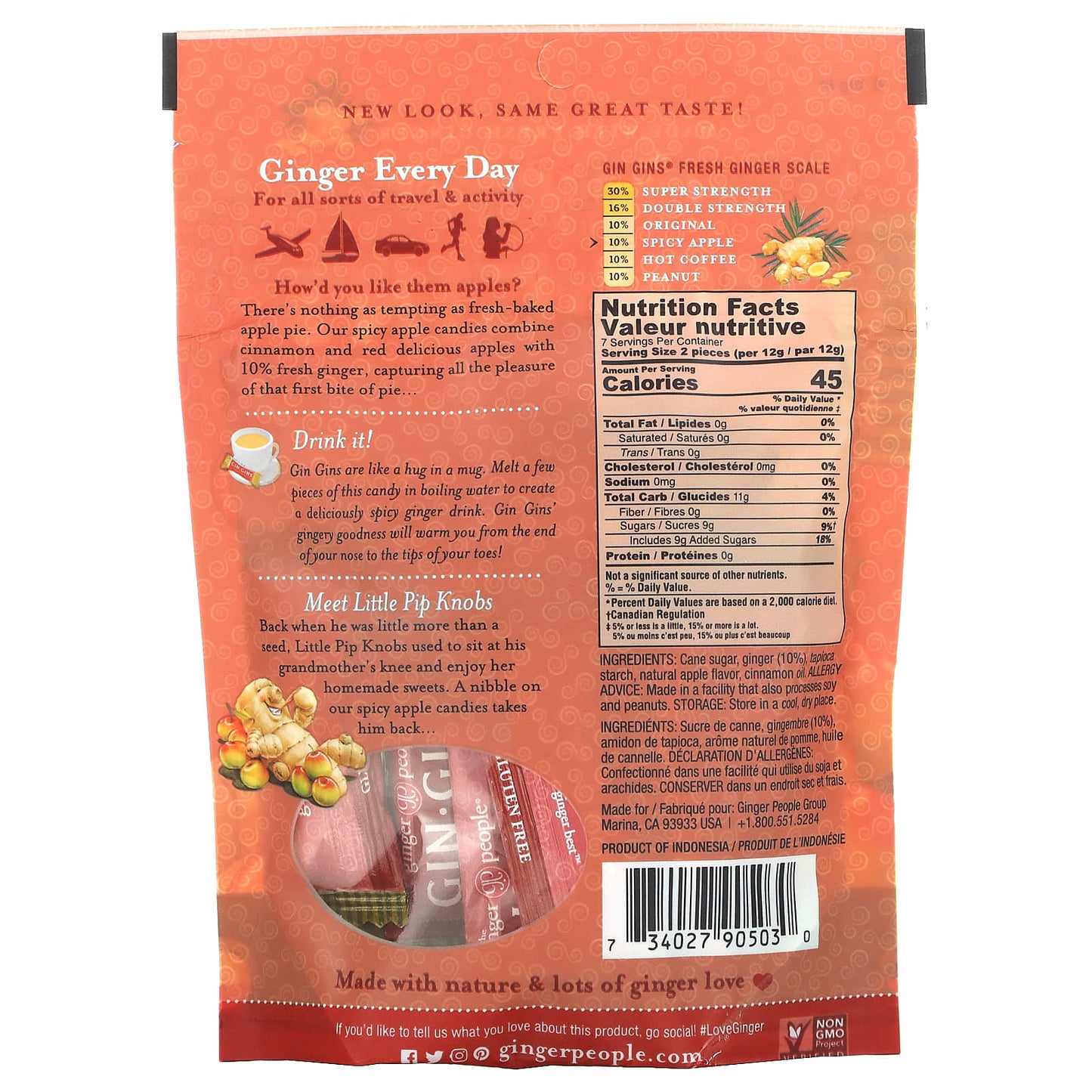 The Ginger People, Gin·Gins, Chewy Ginger Apple Candy, Spicy Apple, 3 oz (84 g)