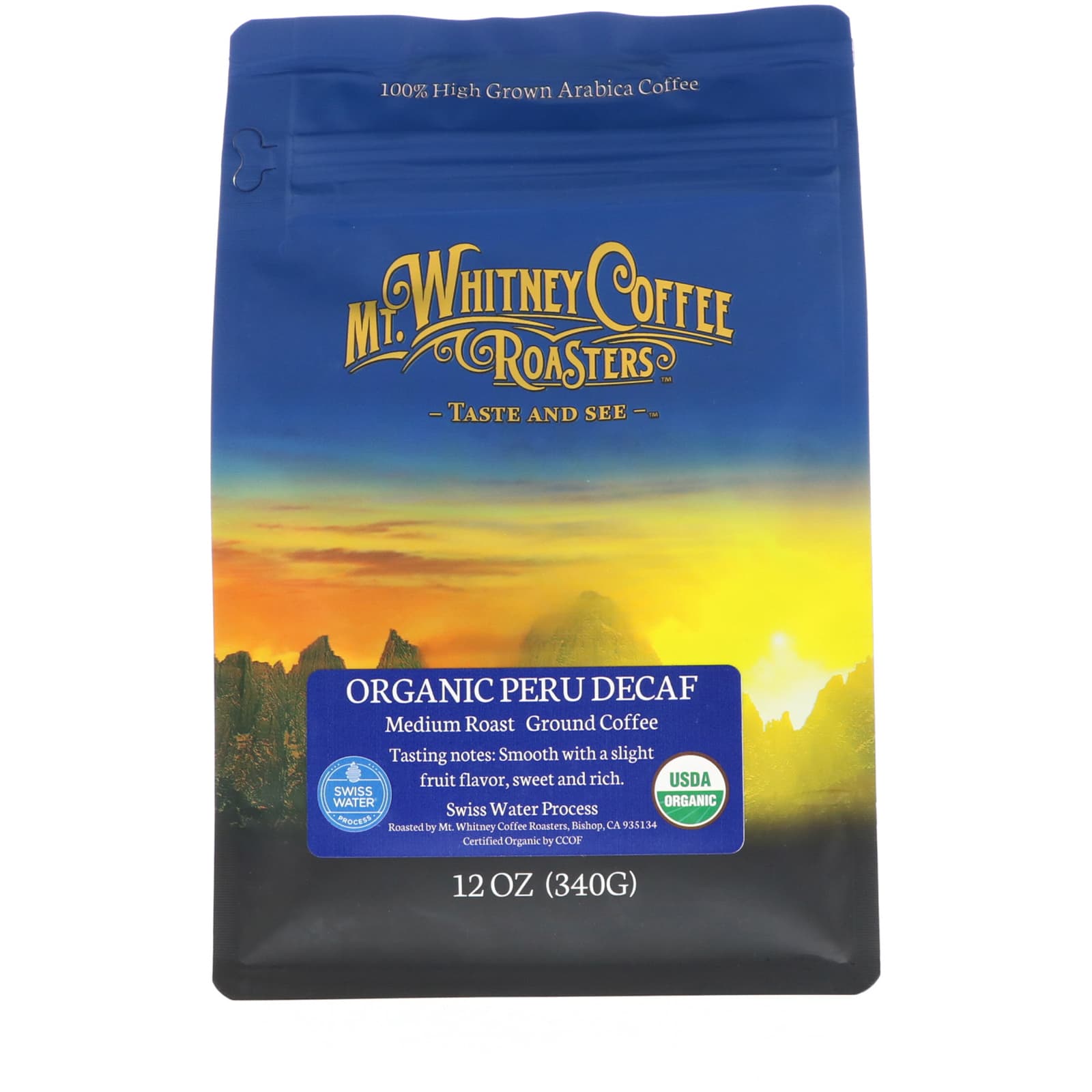 Mt. Whitney Coffee Roasters-Organic Peru Decaf-Ground Coffee-Medium Roast-12 oz (340 g)