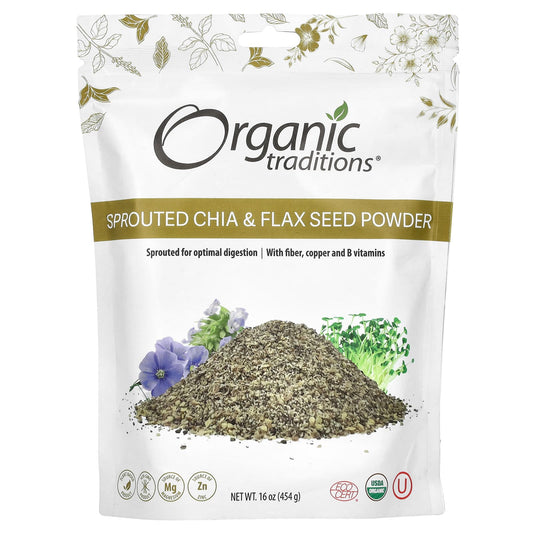 Organic Traditions-Sprouted Chia & Flax Seed Powder-16 oz (454 g)