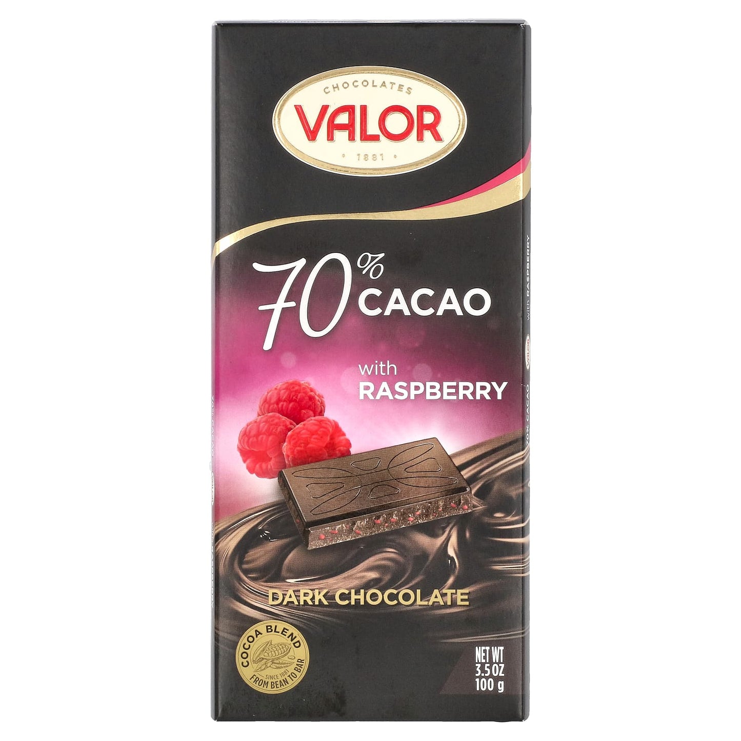 Valor-Dark Chocolate-70% Cacao with Raspberry-3.5 oz (100 g)