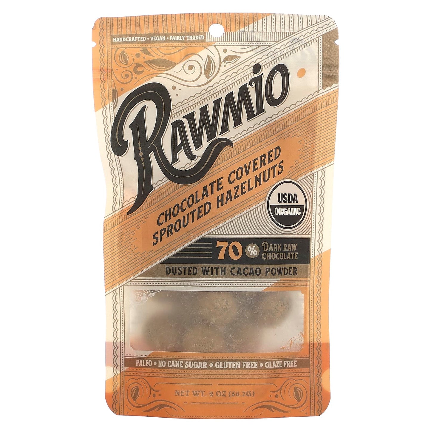 Rawmio-Chocolate Covered Sprouted Hazelnuts-2 oz (56.7 g)