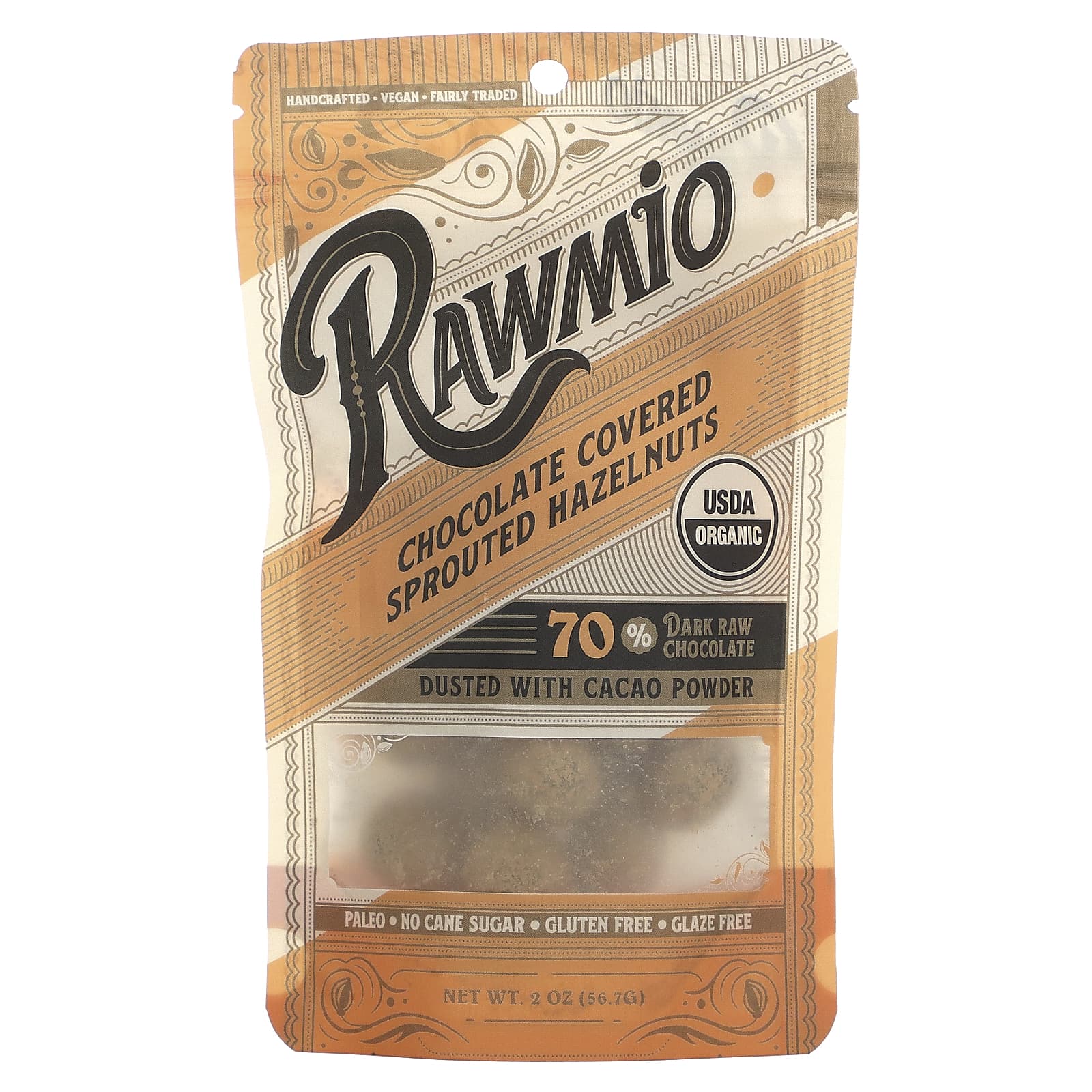 Rawmio-Chocolate Covered Sprouted Hazelnuts-2 oz (56.7 g)