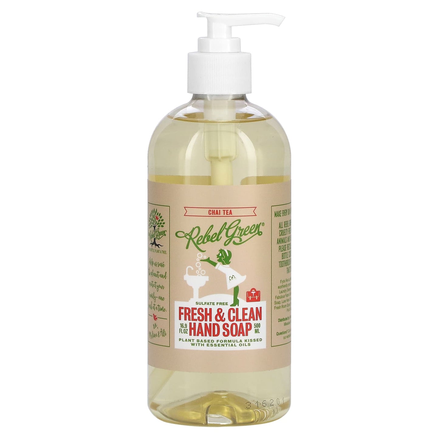 Rebel Green-Fresh & Clean Hand Soap-Chai Tea-16.9 fl oz (500 ml)