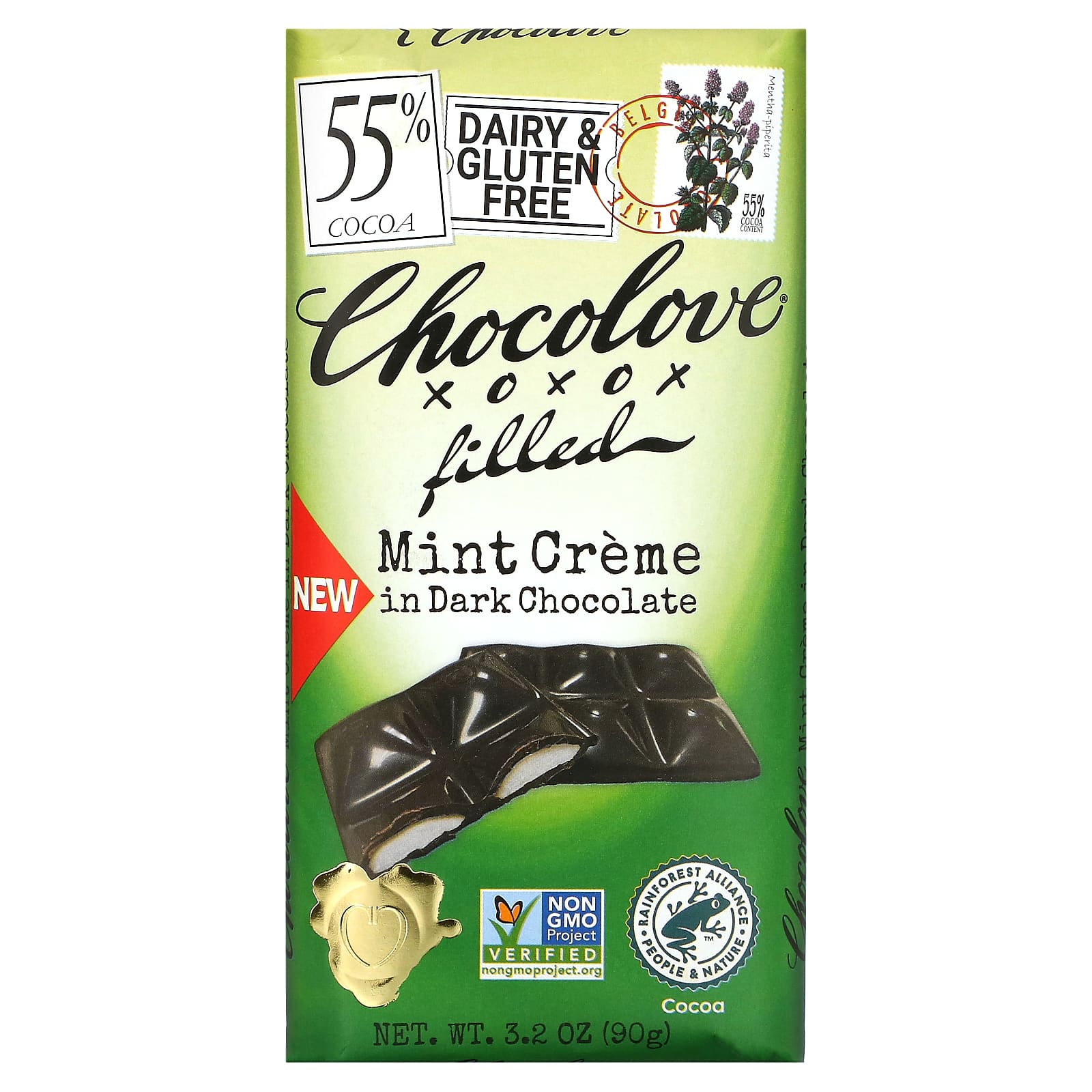 Chocolove-Filled Mint Creme in Dark Chocolate-55% Cocoa-3.2 oz (90 g)