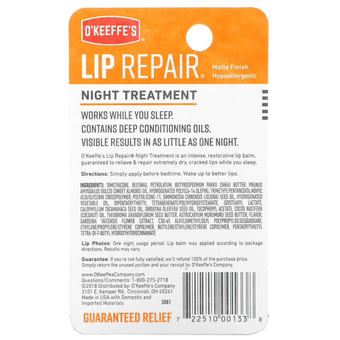 O'Keeffe's, Lip Repair, Night Treatment, Lip Balm, 0.25 oz (7 g)