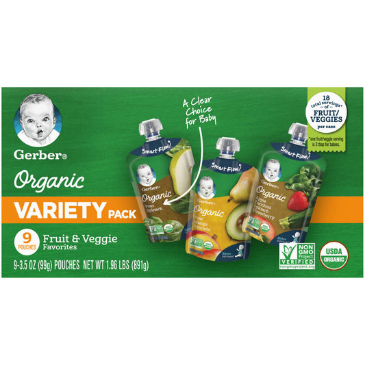 Gerber-Organic Variety Pack-2nd Foods-Fruit & Veggie Favorites-9 Pouches-3.5 oz (99 g) Each