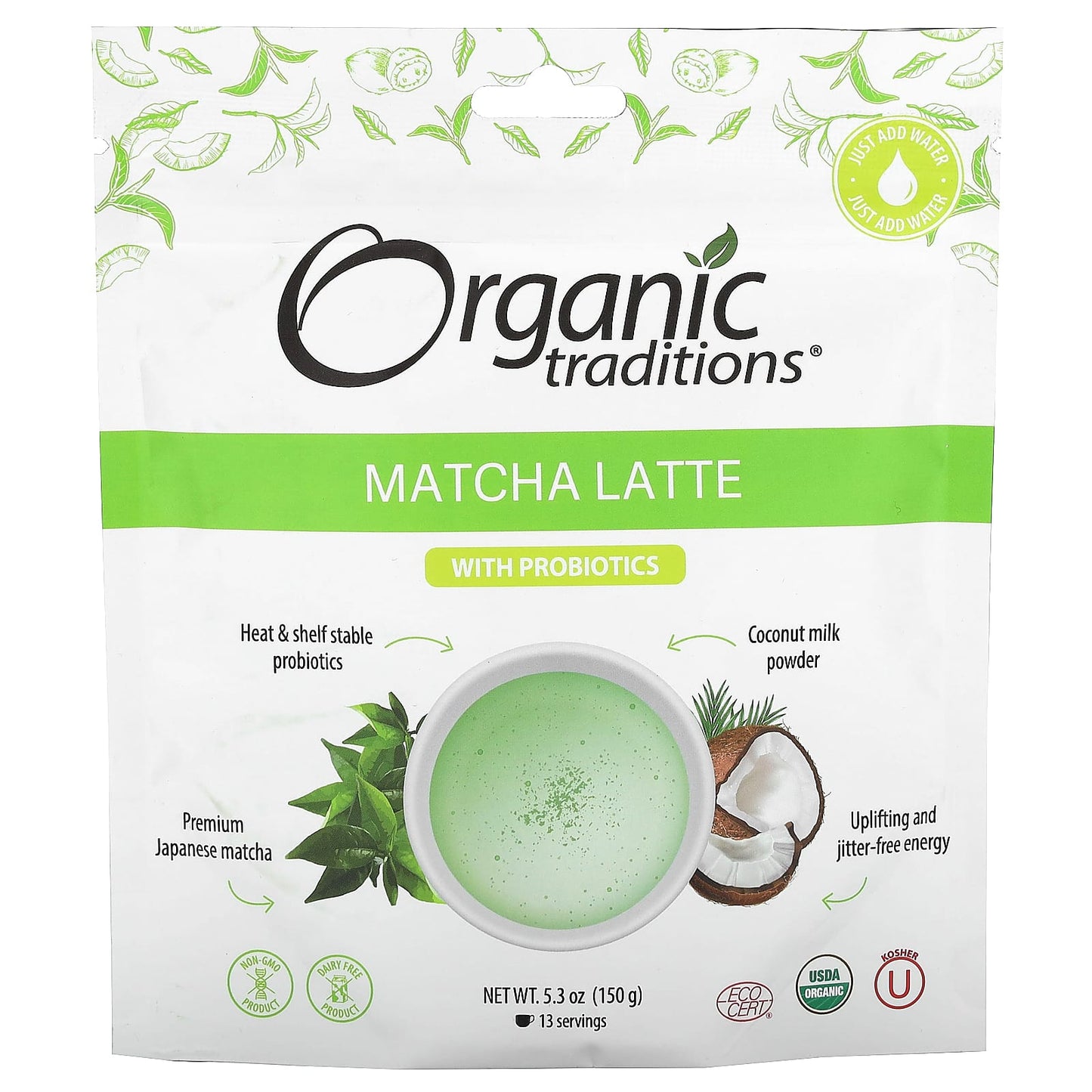 Organic Traditions-Matcha Latte with Probiotics-5.3 oz (150 g)