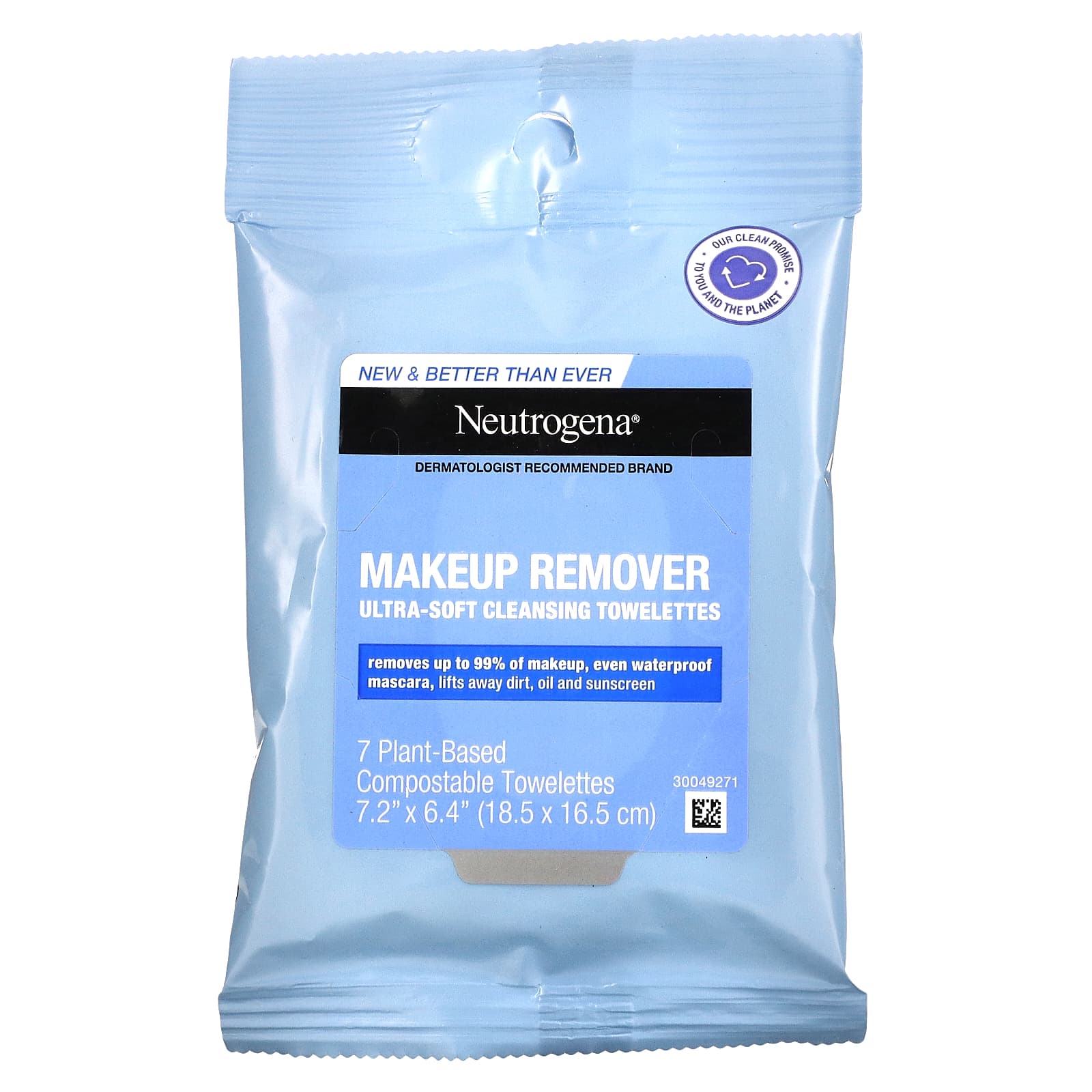 Neutrogena-Makeup Remover Ultra-Soft Cleansing Towelettes- 7 Plant-Based Compostable Towelettes