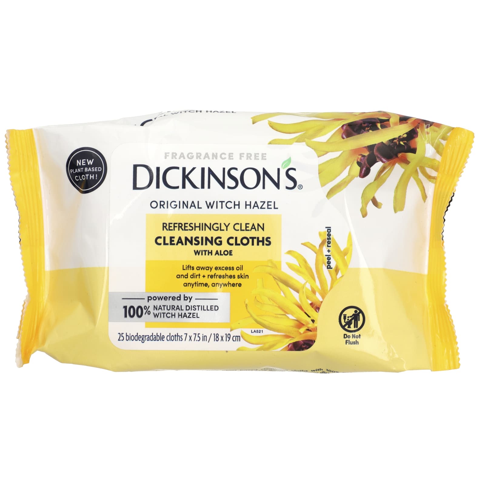 Dickinson Brands-Original Witch Hazel-Refreshingly Clean Cleansing Cloths-Fragrance Free -25 Cloths