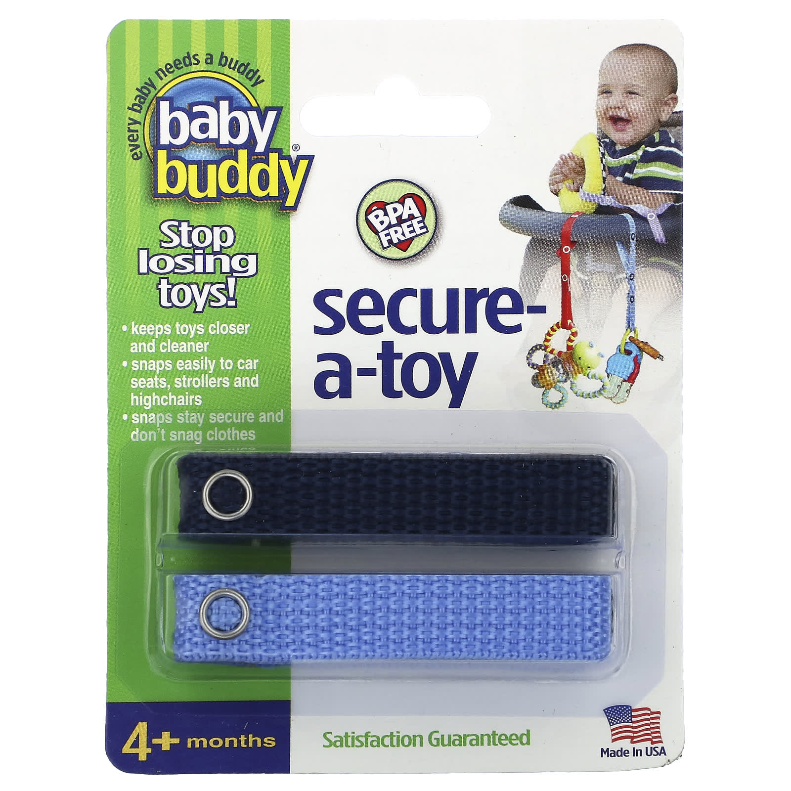 Baby Buddy-Secure-A-Toy-4+ Months-Deep Blue & Sky Blue-2 Straps