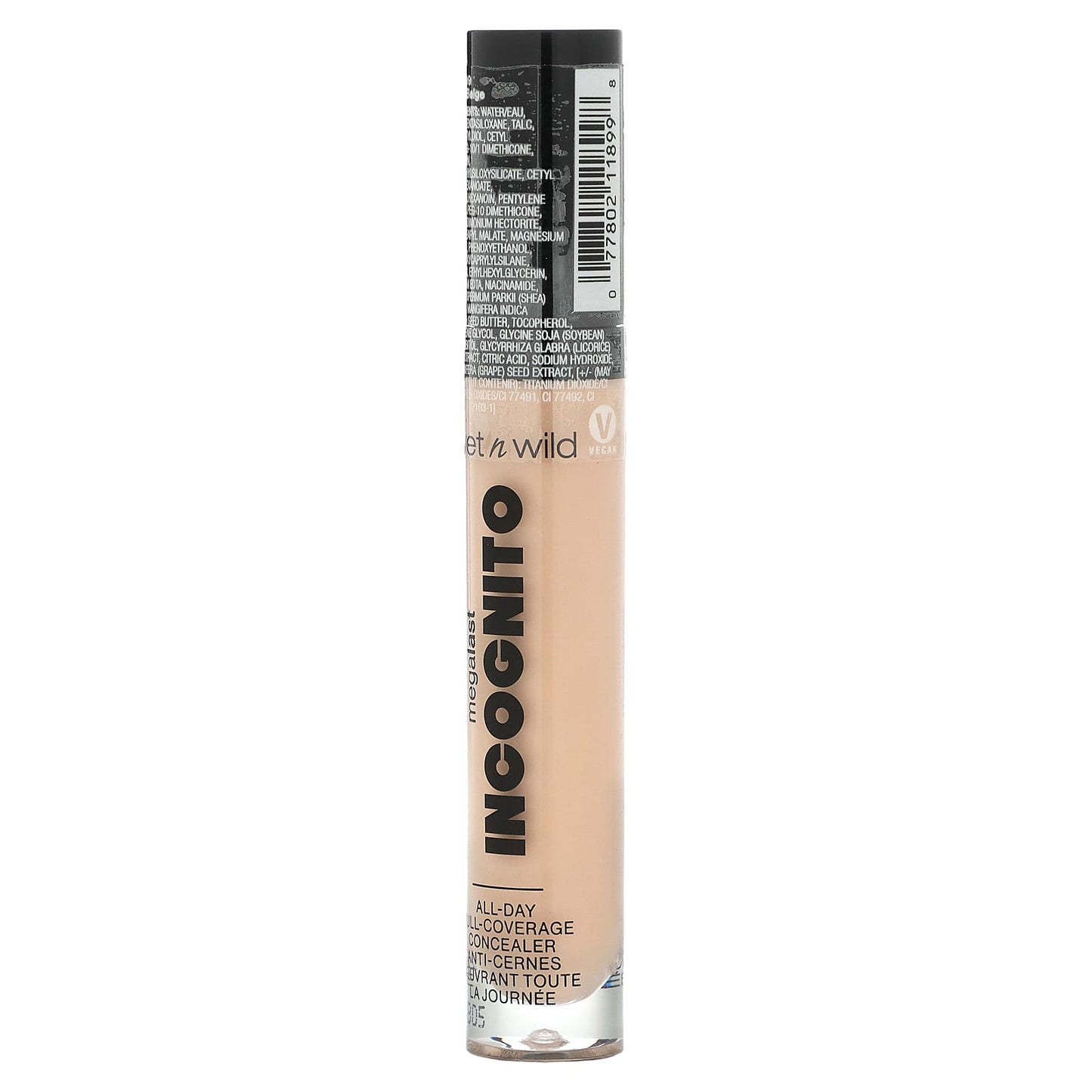 wet n wild, MegaLast, Incognito, All-Day Full-Coverage Concealer, 1111899 Light Beige, 0.18 fl oz (5.5 ml)