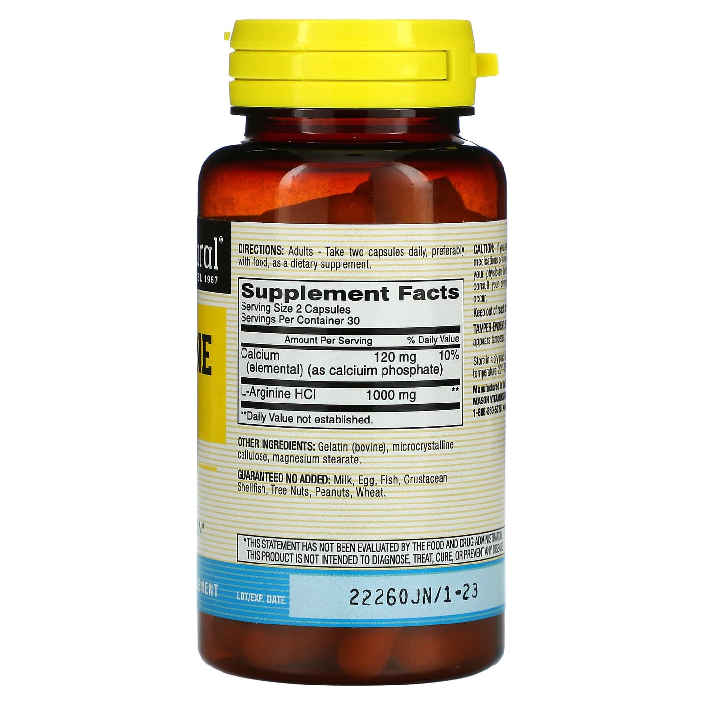 Mason Natural, L-Arginine, 500 mg, 60 Capsules