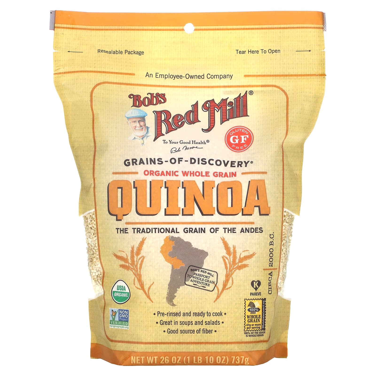 Bob's Red Mill-Organic Whole Grain Quinoa-Gluten Free-26 oz (737 g)