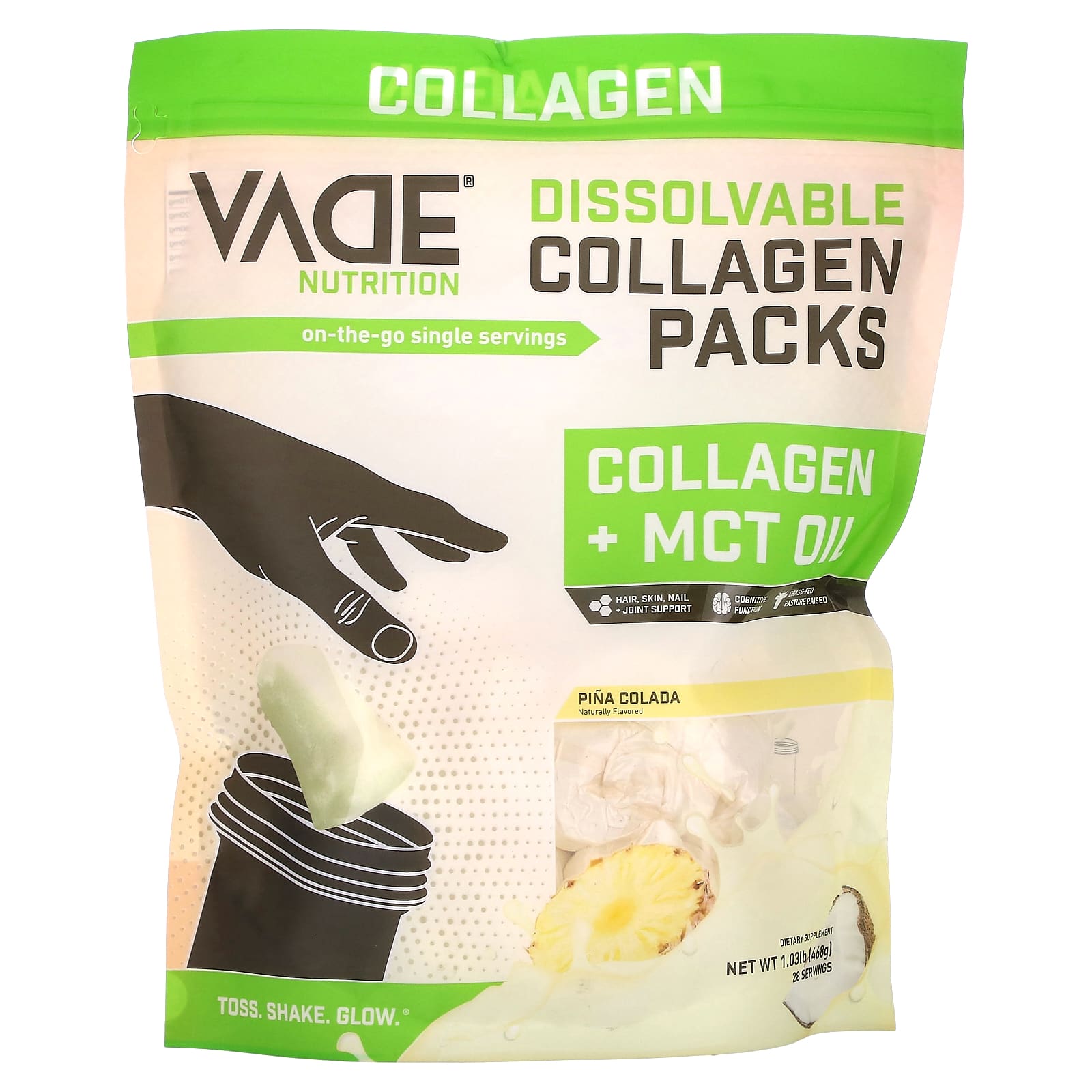 Vade Nutrition-Dissolvable Collagen Packs-Collagen + MCT Oil-Pina Colada-1.03 lb (468 g)