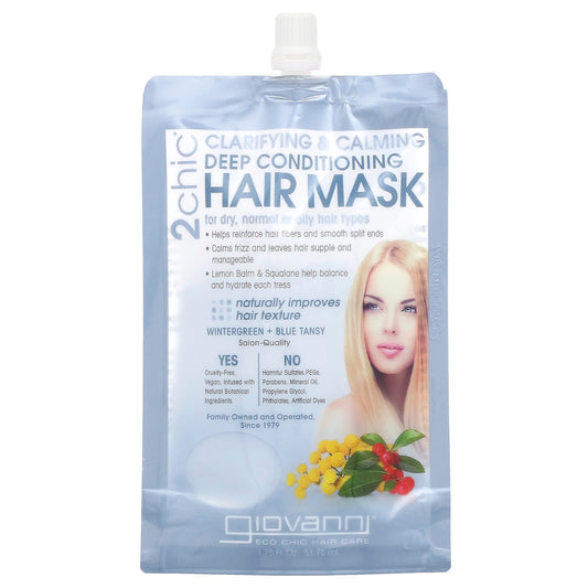 Giovanni-2chic-Clarifying & Calming-Deep Conditioning Hair Mask-Dry-Normal or Oily Hair-Wintergreen + Blue Tansy-1.75 fl oz (51.75 ml)