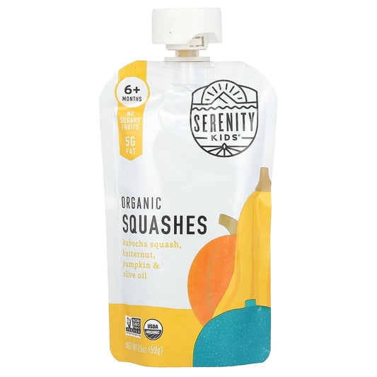 Serenity Kids-Organic Squashes-6+ Months-Kabocha Squash-Butternut-Pumpkin & Olive Oil-3.5 oz (99 g)