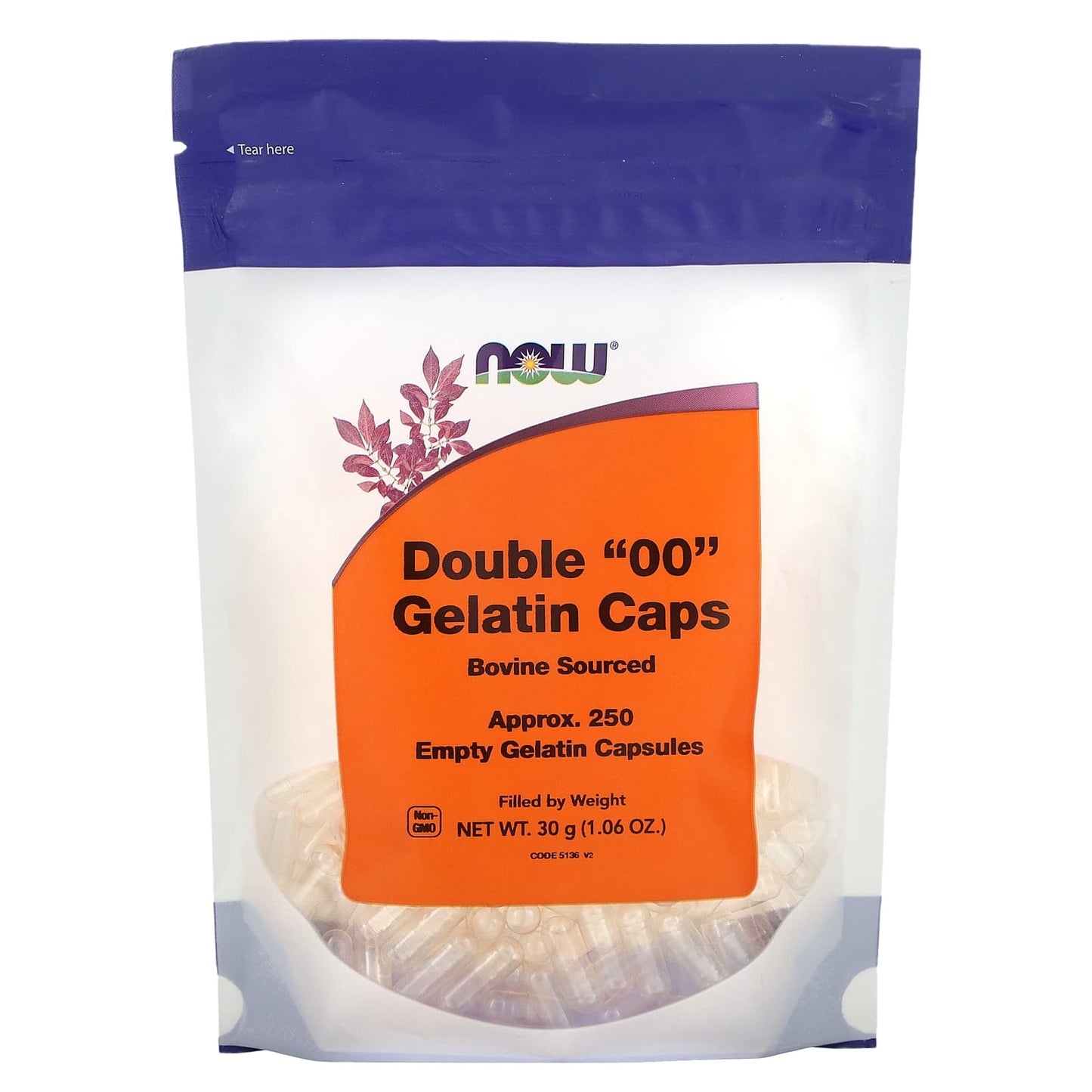 NOW Foods-Double "00" Gelatin Caps-Approx. 250 Empty Gelatin Capsules-1.06 oz (30 g)