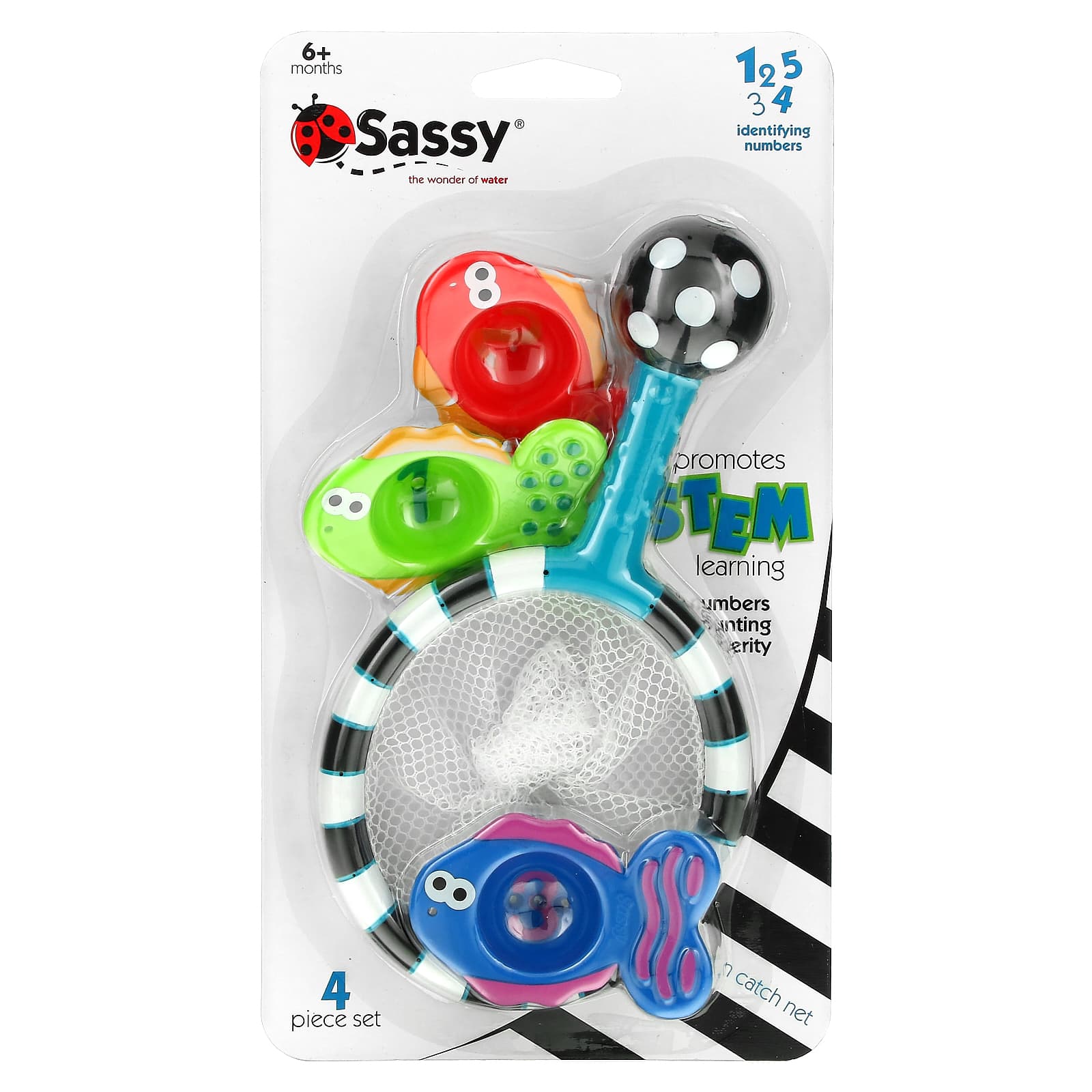 Sassy-Developmental Bath Toy-Catch 'n Count Net- 6 + Months-4 Piece Set