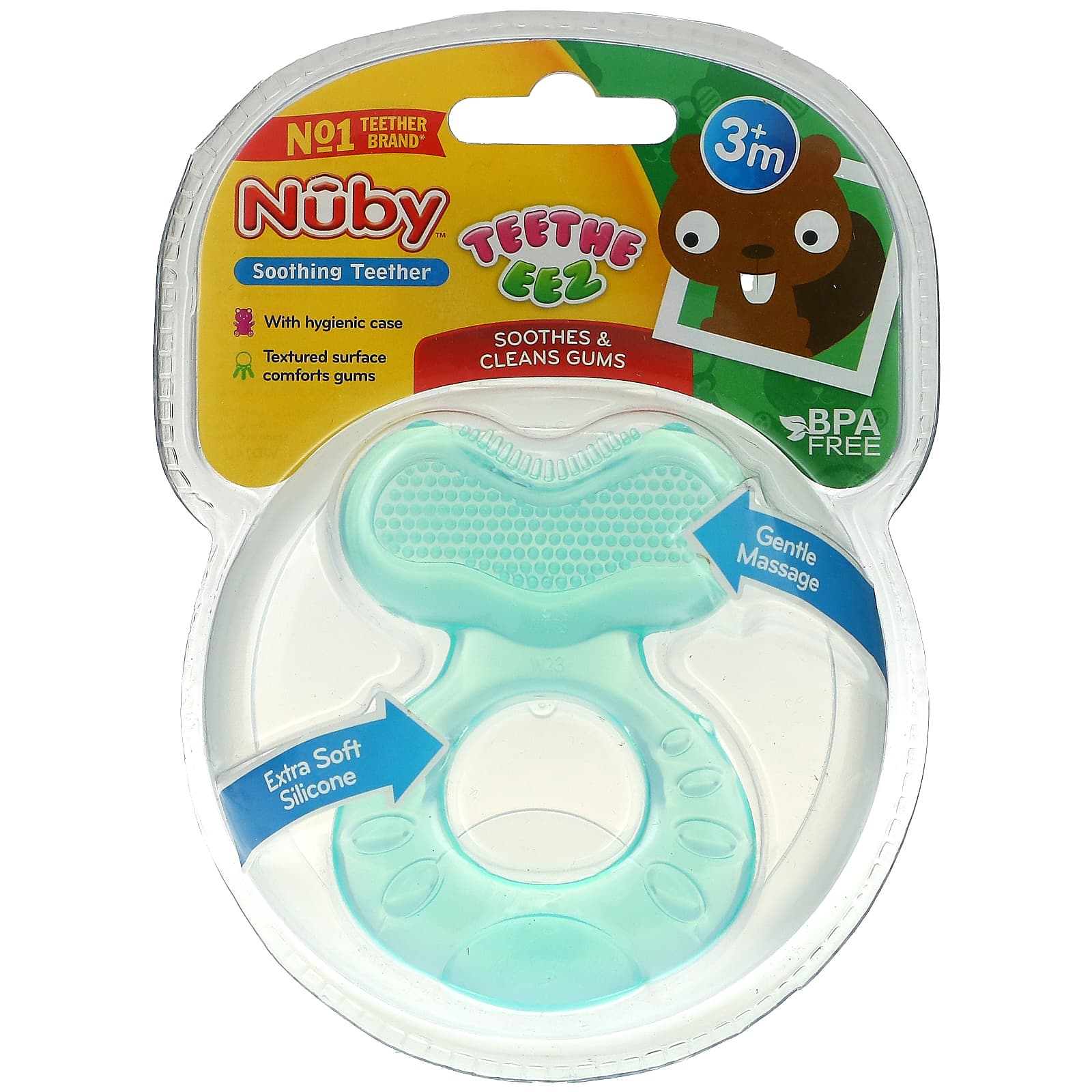 Nuby-Soothing Teether-Teeth Eez-3+ Months-Aqua-2 Piece Set