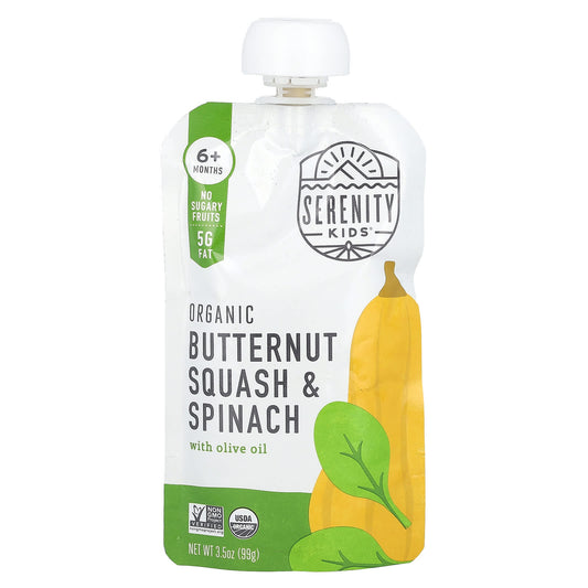 Serenity Kids-Organic Butternut Squash & Spinach with Olive Oil-6+ Months-3.5 oz (99 g)