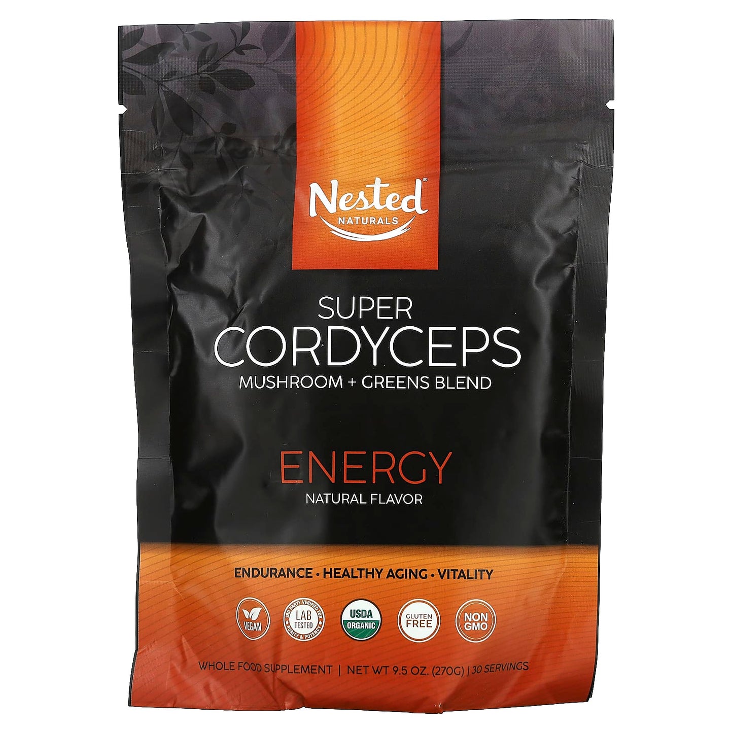 Nested Naturals-Super Cordyceps-Mushroom + Greens Blend-Energy-9.5 oz (270 g)