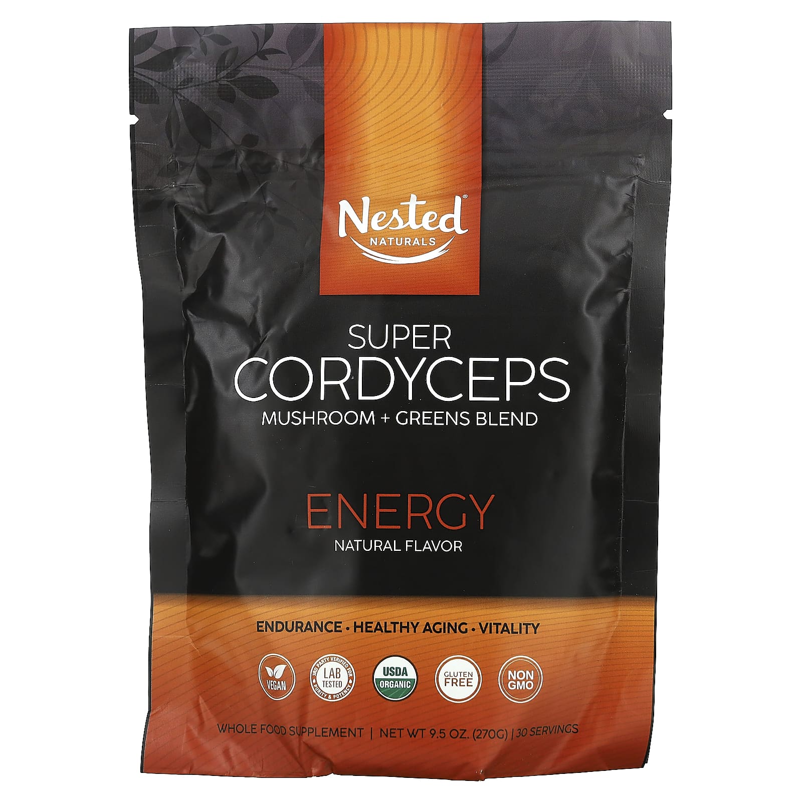 Nested Naturals-Super Cordyceps-Mushroom + Greens Blend-Energy-9.5 oz (270 g)