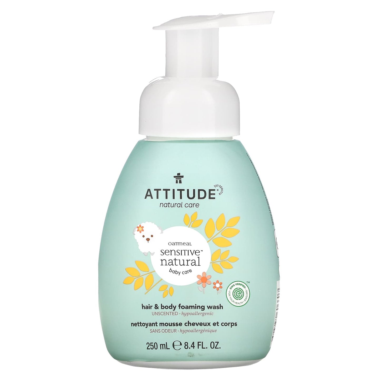 ATTITUDE-Baby-Hair and Body Foaming Wash-Unscented-8.4 fl oz (250 ml)