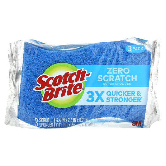 Scotch-Brite-Zero Scratch Scrub Sponges-3 Sponges