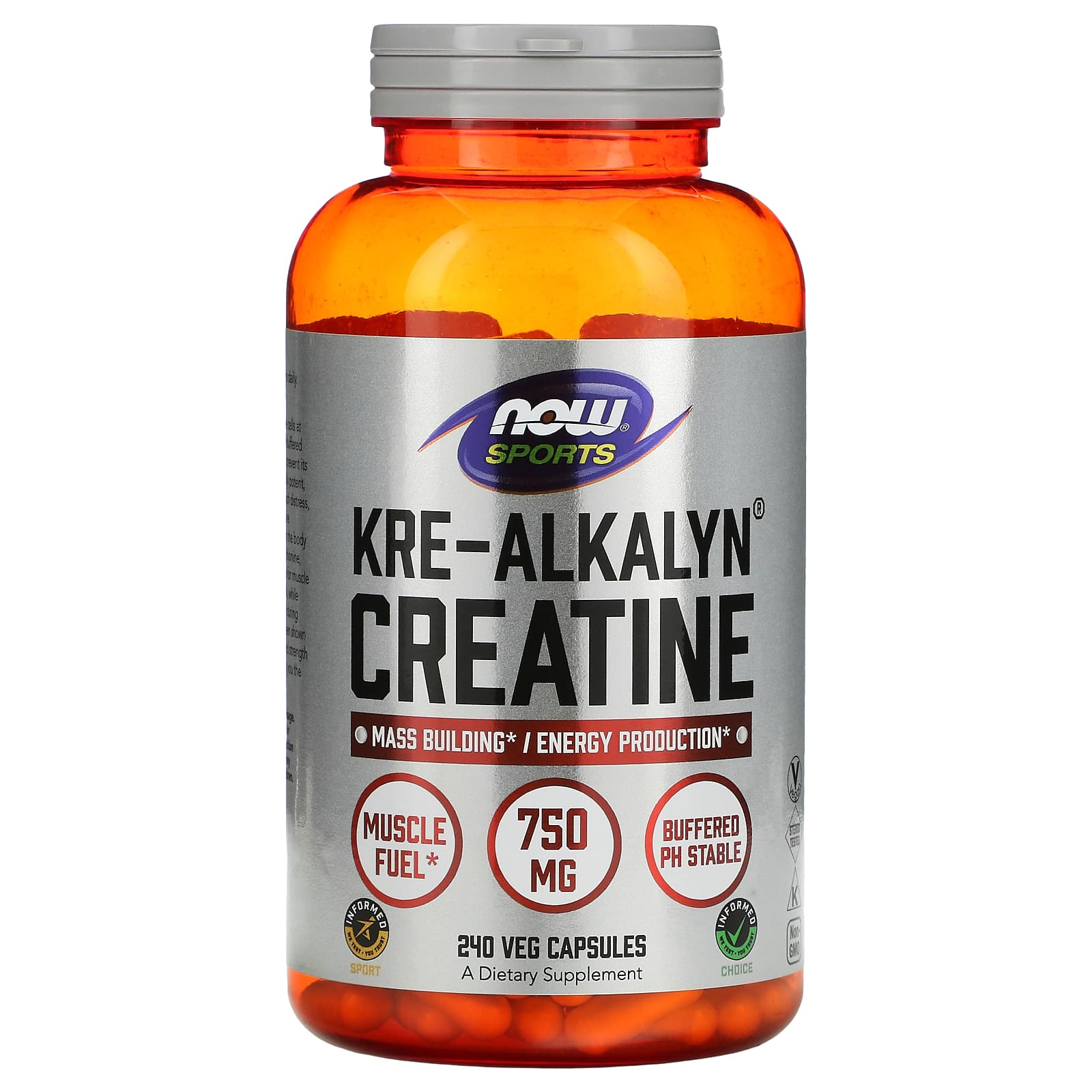 NOW Foods-Sports-Kre-Alkalyn Creatine-1,500 mg-240 Veg Capsules (750 mg per Capsule)