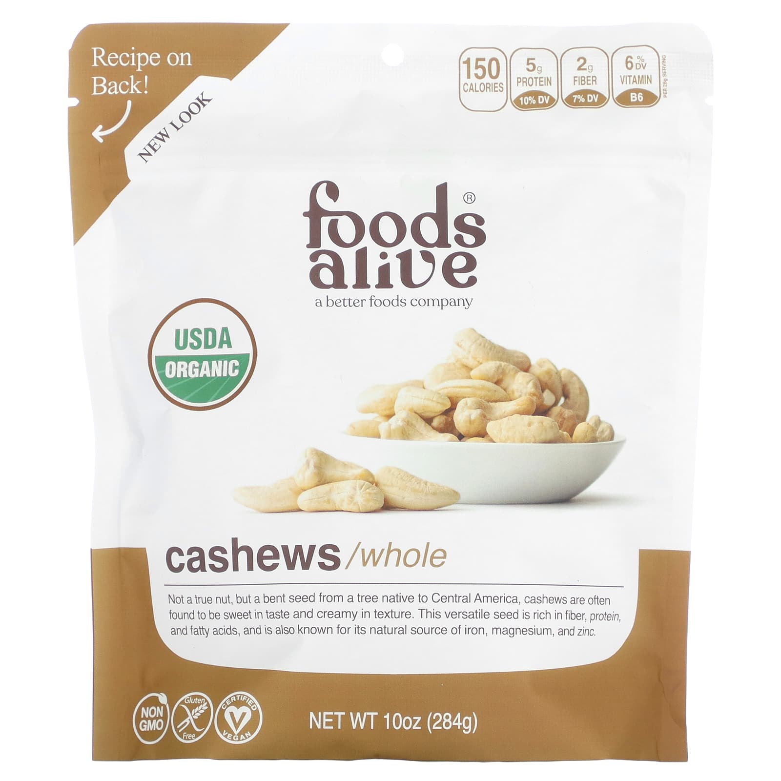 Foods Alive-Organic Cashews-Whole-10 oz (284 g)