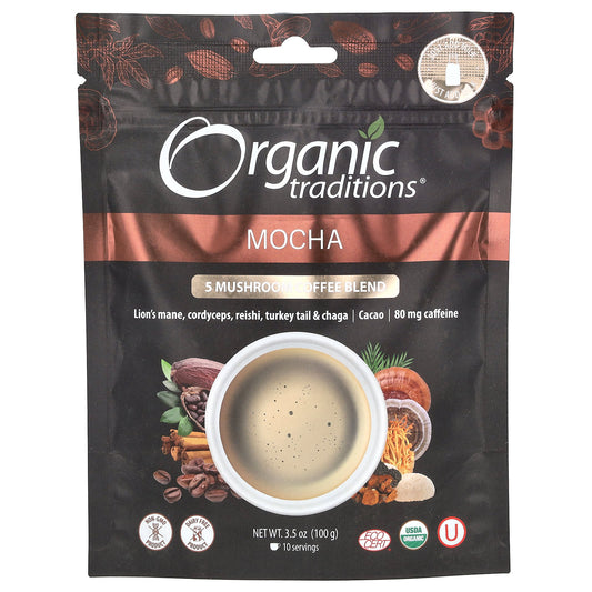 Organic Traditions-5 Mushroom Coffee Blend-Mocha-3.5 oz (100 g)