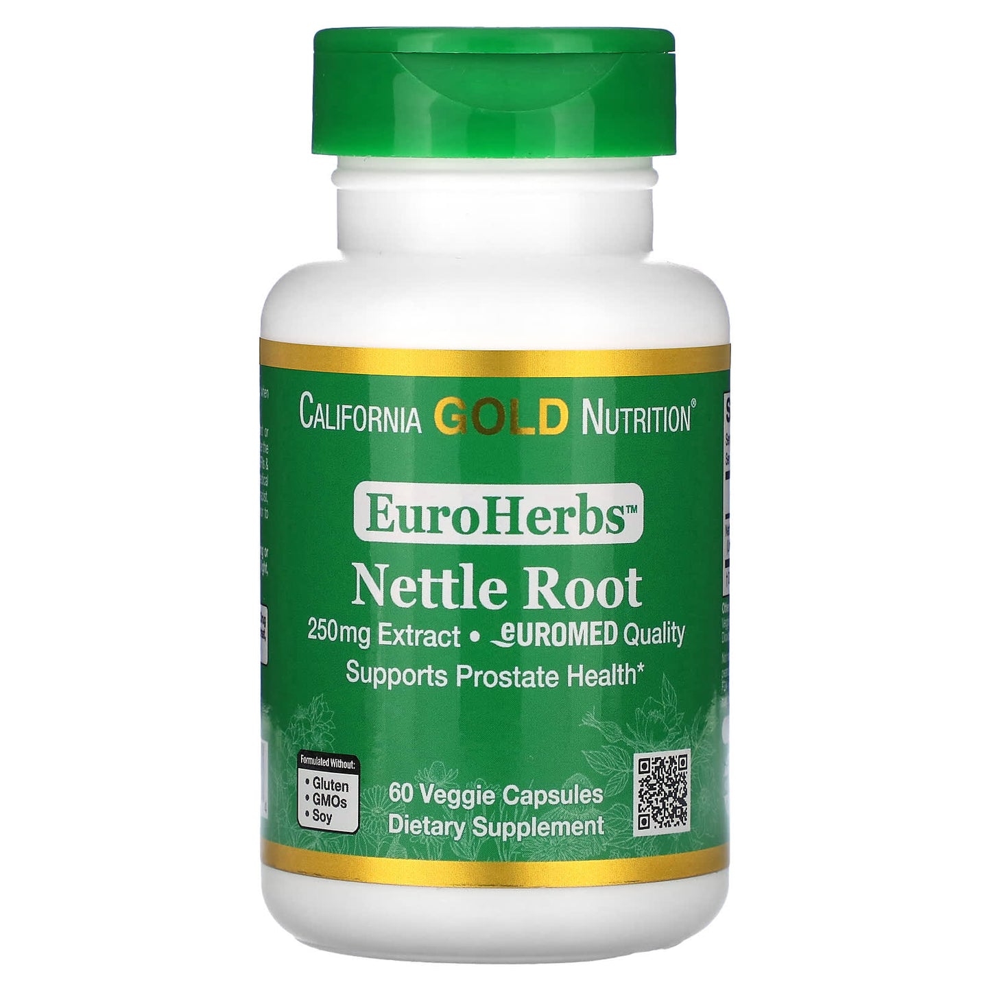 California Gold Nutrition-Nettle Root Extract-EuroHerbs-European Quality-250 mg-60 Veggie Capsules