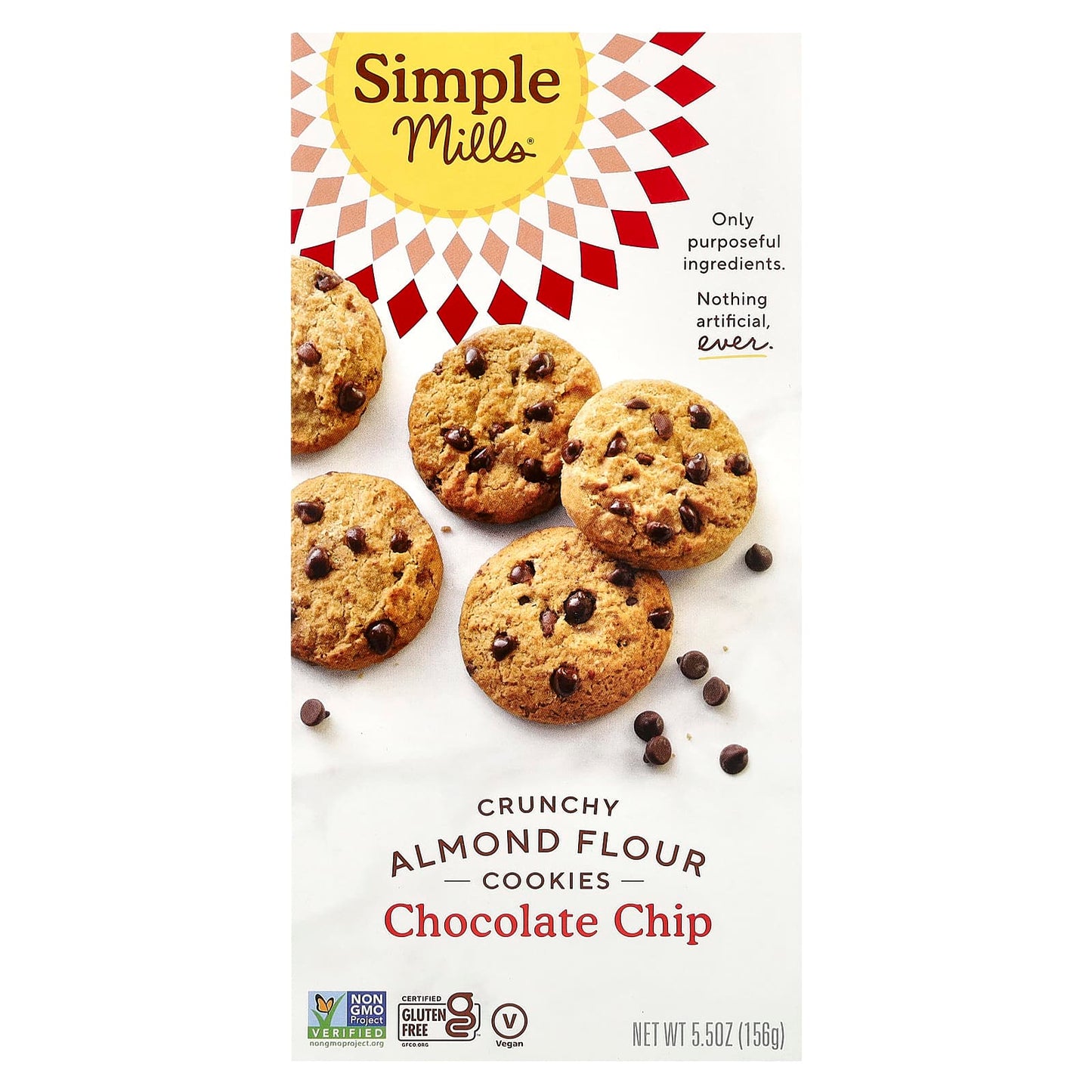 Simple Mills-Crunchy Almond Flour Cookies-Chocolate Chip-5.5 oz (156 g)